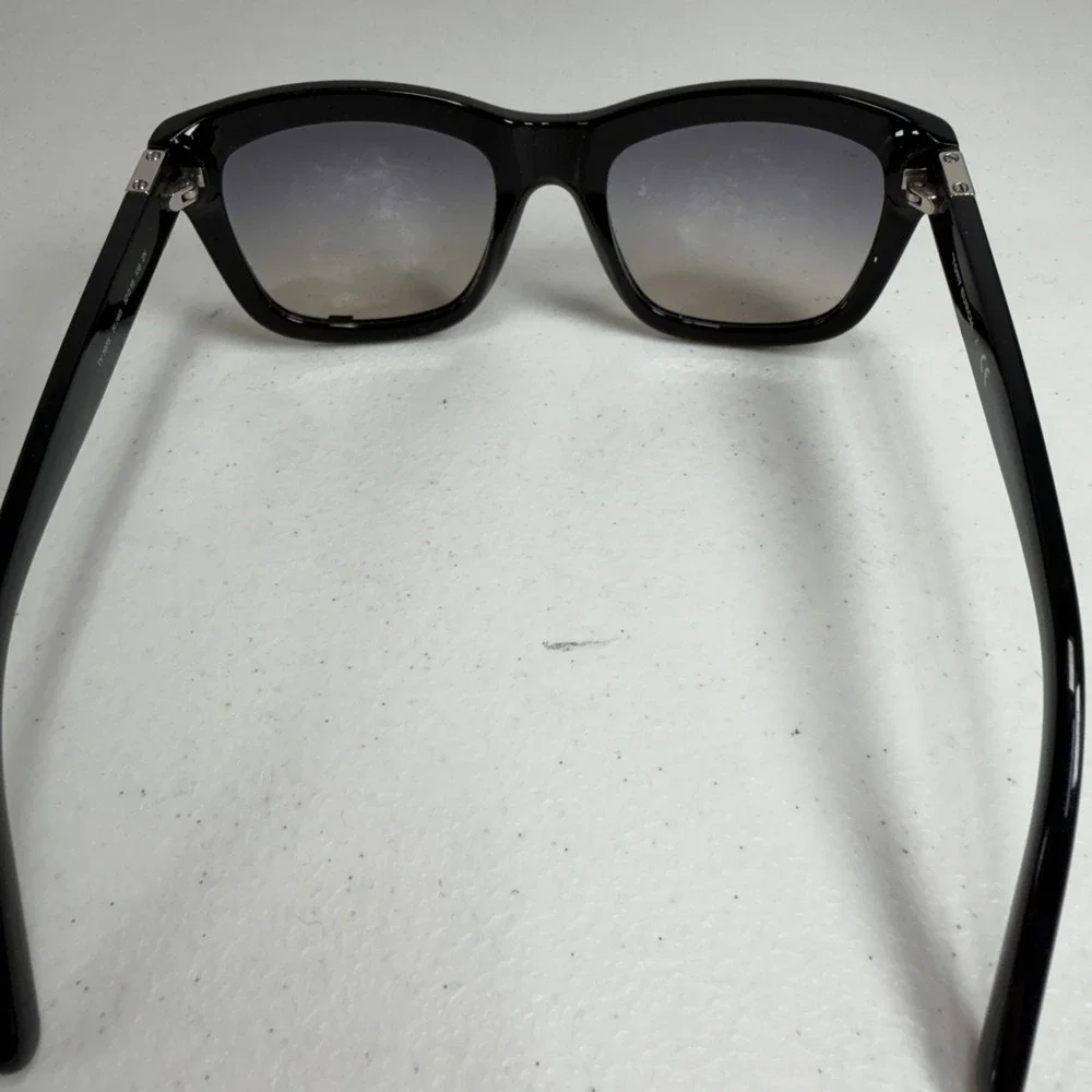 Tory Burch Sunglasses Square Black TY 7075 Silver Logo Grey Gradient Lens
